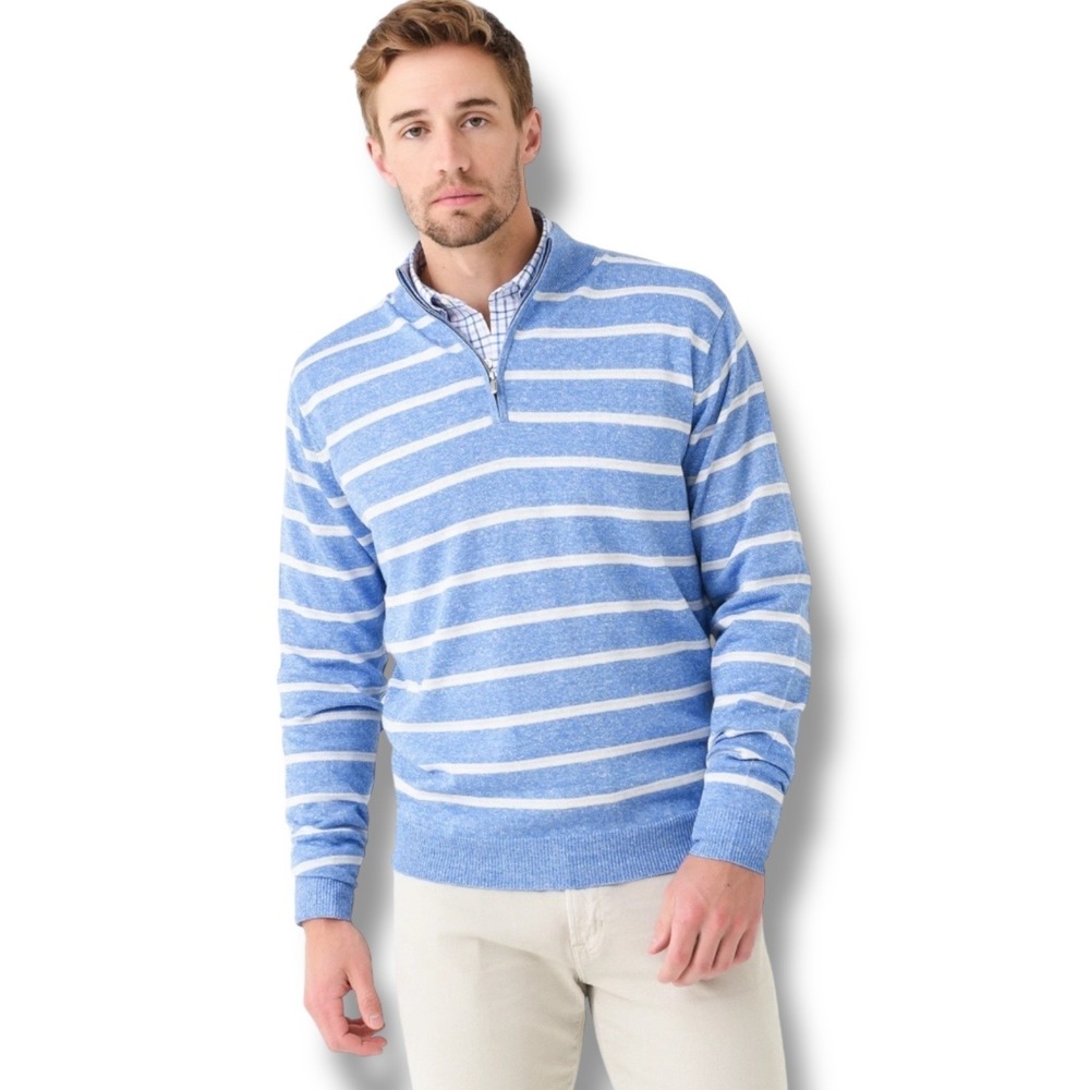 $230 Peter Millar Crown Long Bay Merino Wool Linen Blend 1/4‎ Zip Sweater XXL 2X